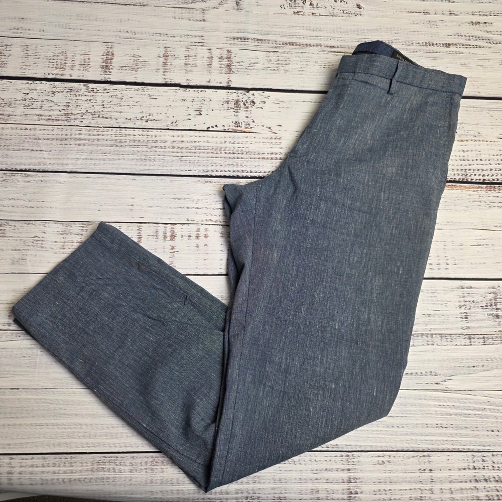 Banana Republic Pants Mens 34x33 Blue Linen Blend Flat Front Dress Trouser Slim